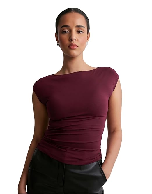 Ultra Soft Fabric Afford LUX Edition Double Layered Boat Neck Folded Cap Sleeves SOFTLINE Cuddle TOP for Women